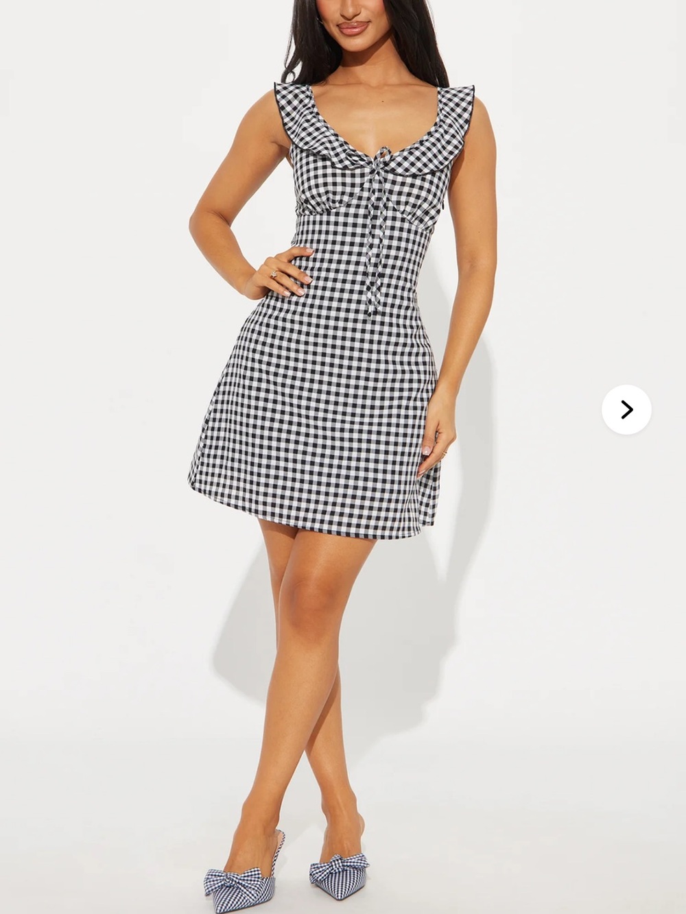 Fashion Nova Black & White Gingham Tie-Front A-Line Mini Dress
